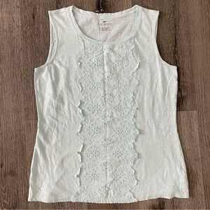 TALBOTS Sleeveless Blouse Women’s Size Medium Teal Lightweight Eyelet